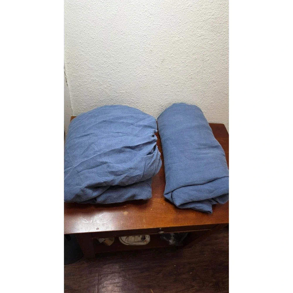 Brooklinen Linen Flat Fitted Sheet Queen Blue 100% Linen Bedding Portugal